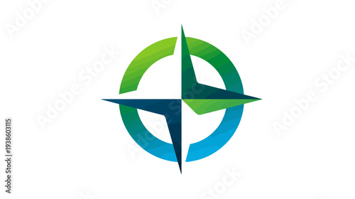 Gradient-filled compass-like emblem with a four-pointed star enclosed by a segmented circle