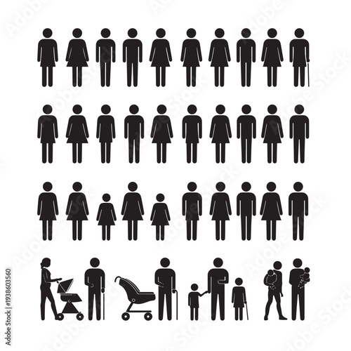 Universal Family Life Cycle Icons - Minimalist Human Figure Set