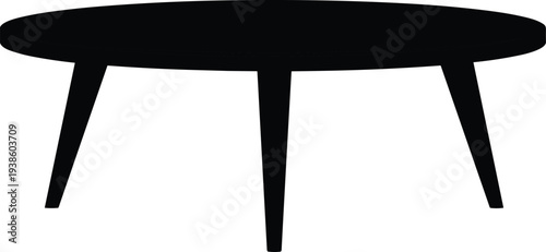 Flat vector illustration of round table silhouette with four legs, furniture design icon, interior decor element, modern home concept artwork
