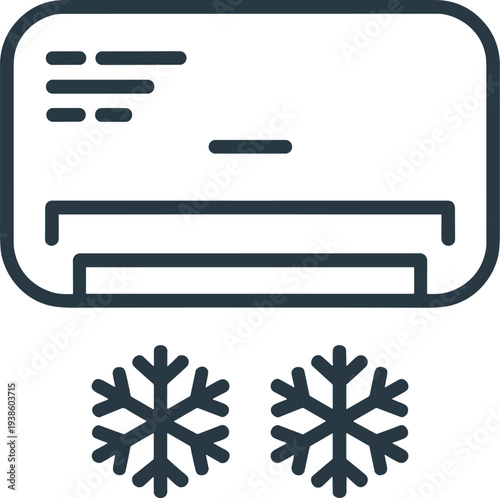 Air conditioner cooling icon, HVAC system symbol, climate control vector design, summer illustration, cold air graphic, temperature reduction concept art, appliance logo