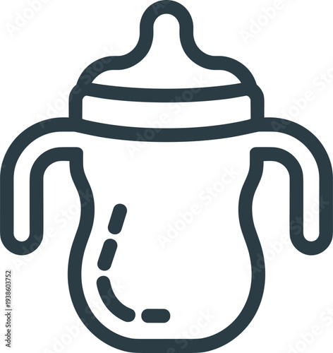 Baby sippy cup icon, toddler drinkware, infant feeding, childcare product, parenting symbol, household item, liquid container, minimal illustration, modern design, nursery accessory