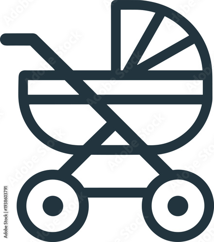 Baby stroller icon, childcare product, parenting symbol, infant transport, toddler carriage, nursery accessory, household item, modern design, minimal illustration, family lifestyle