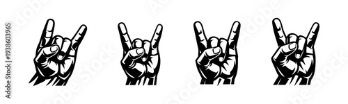 Rock hand gesture vector illustration set black and white silhouette clipart