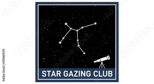 Star Gazing Club Logo with Telescope and Constellation.