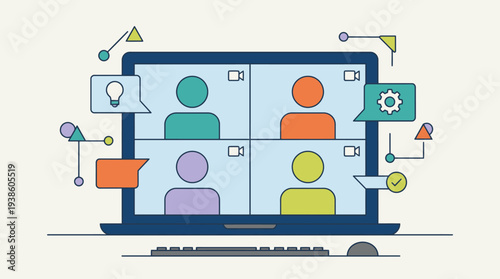 Online Video Meeting Remote Work Minimal Vector Illustration