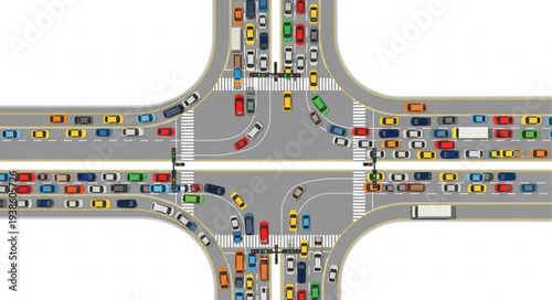 Busy Intersection with Heavy Traffic Congestion.