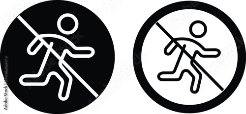 No running icons set prohibition runner symbol with forbidden running sign, safety rule pictogram for public places, school hallway warning vector illustration design collection group
