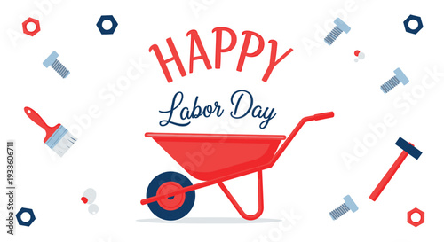 Labor Day wheelbarrow icon with tools vector