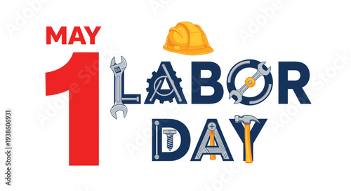 Vector Labor Day illustration with May 1 text