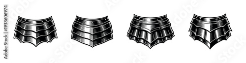Black and white vector illustration of medieval metal armor plates set