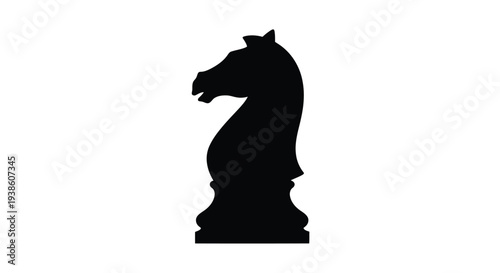 Silhouette of a chess knight against a plain white background