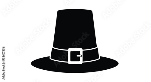 A simple black silhouette of a traditional pilgrim s hat