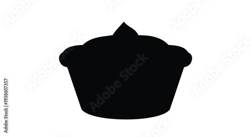 A black silhouette of a cupcake with a decorative frosting swirl