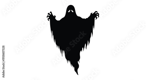 A simple black silhouette of a ghostly figure with outstretched arms
