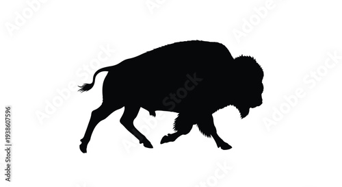 Silhouette of a bison running on a white background