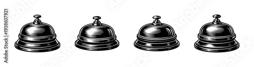 Vintage bell silhouette illustration set four bells black and white clipart