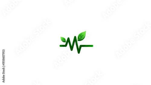 Nature-inspired green heartbeat pulse line with fresh leaves symbolizing natural health, wellness, vitality, and eco-friendly organic life.