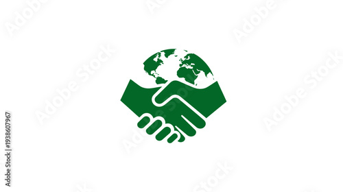 Green Global Partnership Handshake Icon. International Collaboration, Environmental Agreement, Sustainable Business, and Trust Symbol.
