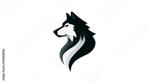 Striking stylized wolf head vector illustration. Modern minimalist graphic design in black and white, ideal for strong logo or icon concepts.