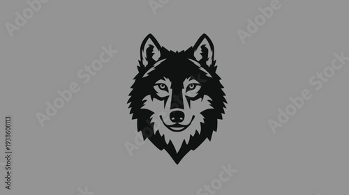 Striking Black Wolf Head Vector Illustration on Gray Background. Wild Canine Mascot Design, Wildlife Symbol, Predatory Animal.