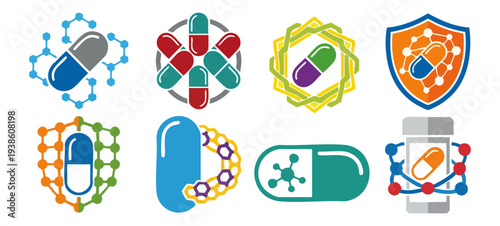  PHOSPHATE BINDER - Capsule icon with a molecular shield effect  Flat Vector Illustration on Transparent Background