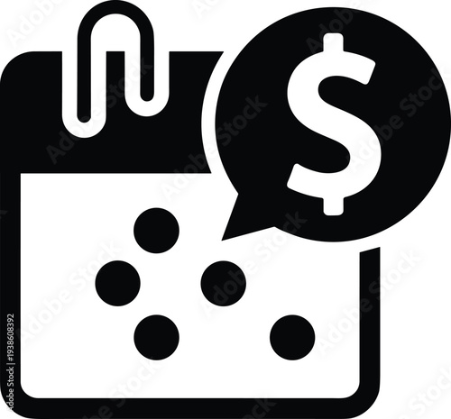 Financial calendar icon, payment reminder, payday schedule, bill due date, money planning, dollar sign, event management, finance symbol, budgeting, organization