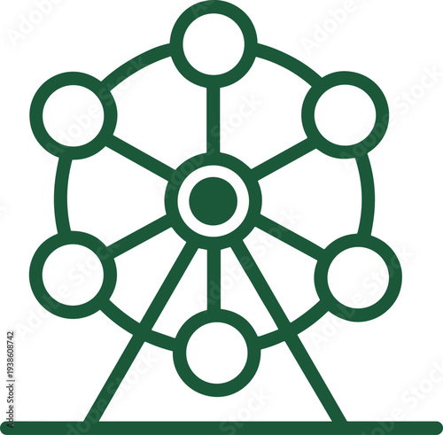 Ferris wheel icon, amusement park ride, carnival attraction, leisure activity, entertainment symbol, fairground design, fun fair, recreation, festival, minimal line art