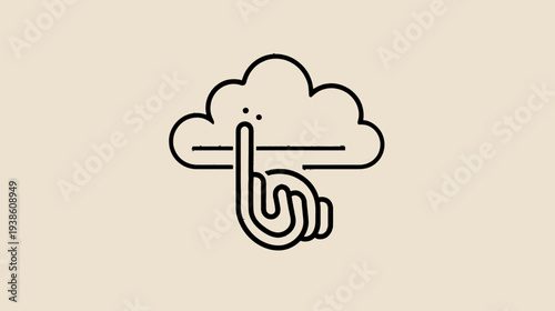 Cloud computing icon with hand pointing up, symbolizing data upload, digital storage, and internet technology services
