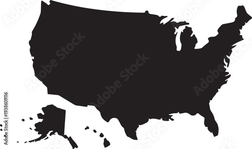 USA map by states, black isolated silhouette. black vector
