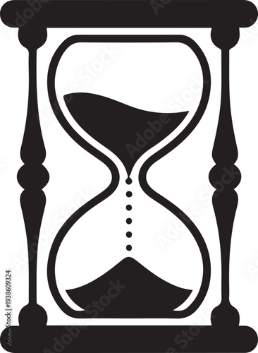 Vintage hourglass sandglass timer or clock flat icon for apps and websites. black vector