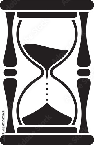 Vintage hourglass sandglass timer or clock flat icon for apps and websites. black vector