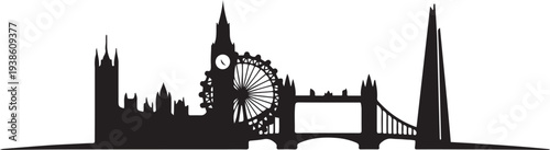 london skyline emblem, black isolated silhouette. black vector