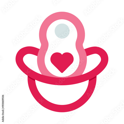 Adorable Pacifier Icon With Heart Design, Baby Care Symbol, Infant Essentials Illustration For New Parents