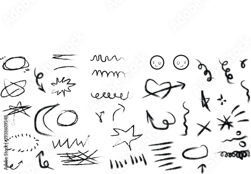 Collection of various abstract doodles and symbols in black ink on white background