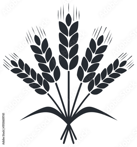 Bundle of Wheat Sheaves Illustration, Grain Crop, Agriculture Silhouette, Harvest Icon, Symbol, Gluten Free