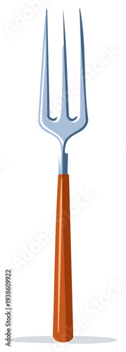 Vintage Silver Fork with Wooden Handle Isolated Kitchen Utensil Illustration