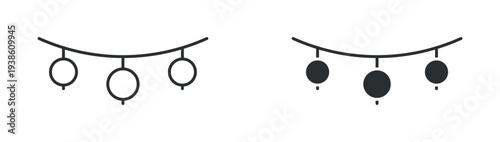 Hanging decorative lights garland icon in outline and solid silhouette style. Vector illustration.