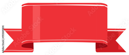 Bold Red Ribbon Banner with White Highlights and Jagged Ends for Text or Design