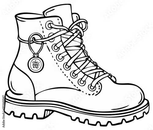 Detailed line drawing illustration of a high-laced boot for outdoor use or work