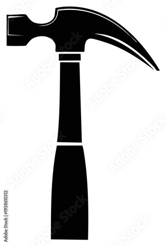 Simple black silhouette of a claw hammer with wooden handle for construction or repair projects, a classic tool.