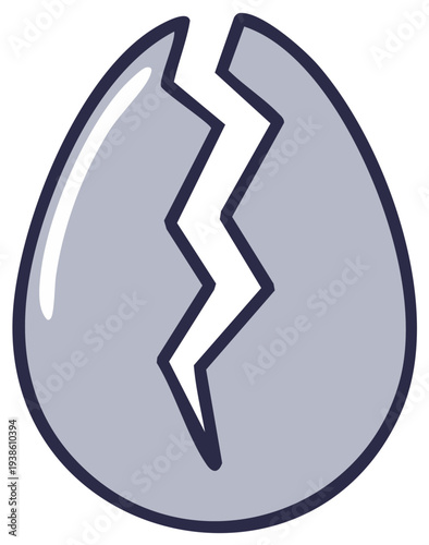 Cracked egg illustration. Conceptual design. Cartoonish eggshell broken