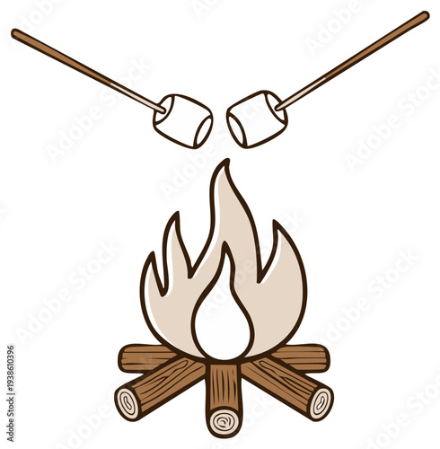 Roasting Marshmallows Around Campfire Graphic Illustration Food Summer Holiday