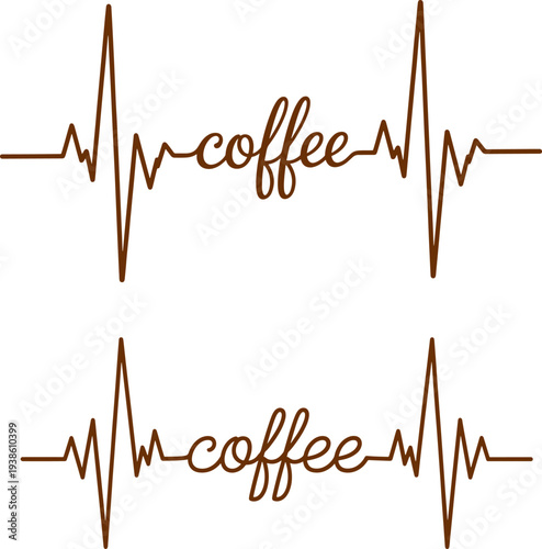 Coffee heartbeat lifeline concept with cursive text for caffeine addiction and energy themes