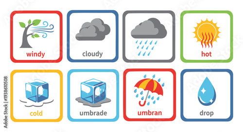 Set of 8 weather icons vector