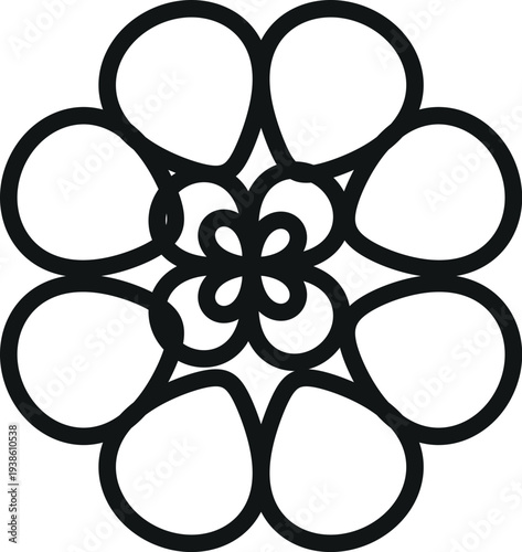 A symmetrical black floral design showcases rounded petals encircling a smaller repeating floral element at its center high quality professional detailed modern elegant stylish clean crisp