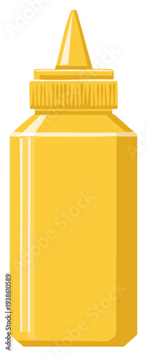 Yellow Condiment Bottle Illustration for Foods like Hot Dogs and French Fries