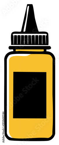 Vector illustration of a mustard or condiment bottle with black top and label area.