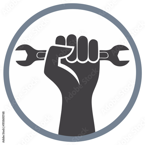 Fist Holding a Wrench Graphic Symbol Mechanic Power Industrial Vector Illustration