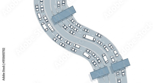 Aerial view of a congested highway with multiple lanes of traffic.