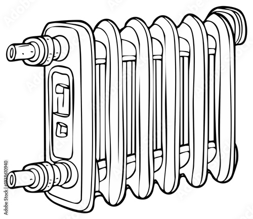 Vintage cast iron radiator line drawing illustration antique heating system element